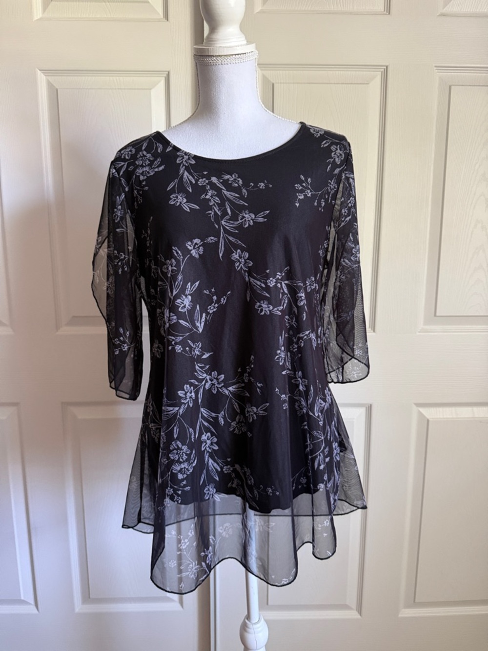 Black Floral Sheer Tunic Top - Women's
